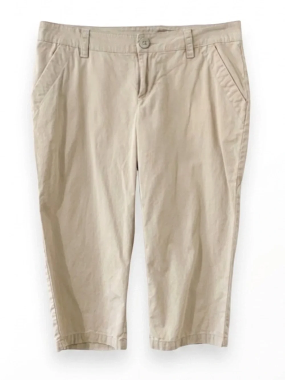 Columbia Flat Front Khaki Capris 100% Cotton Pants Front Back Pockets Classic